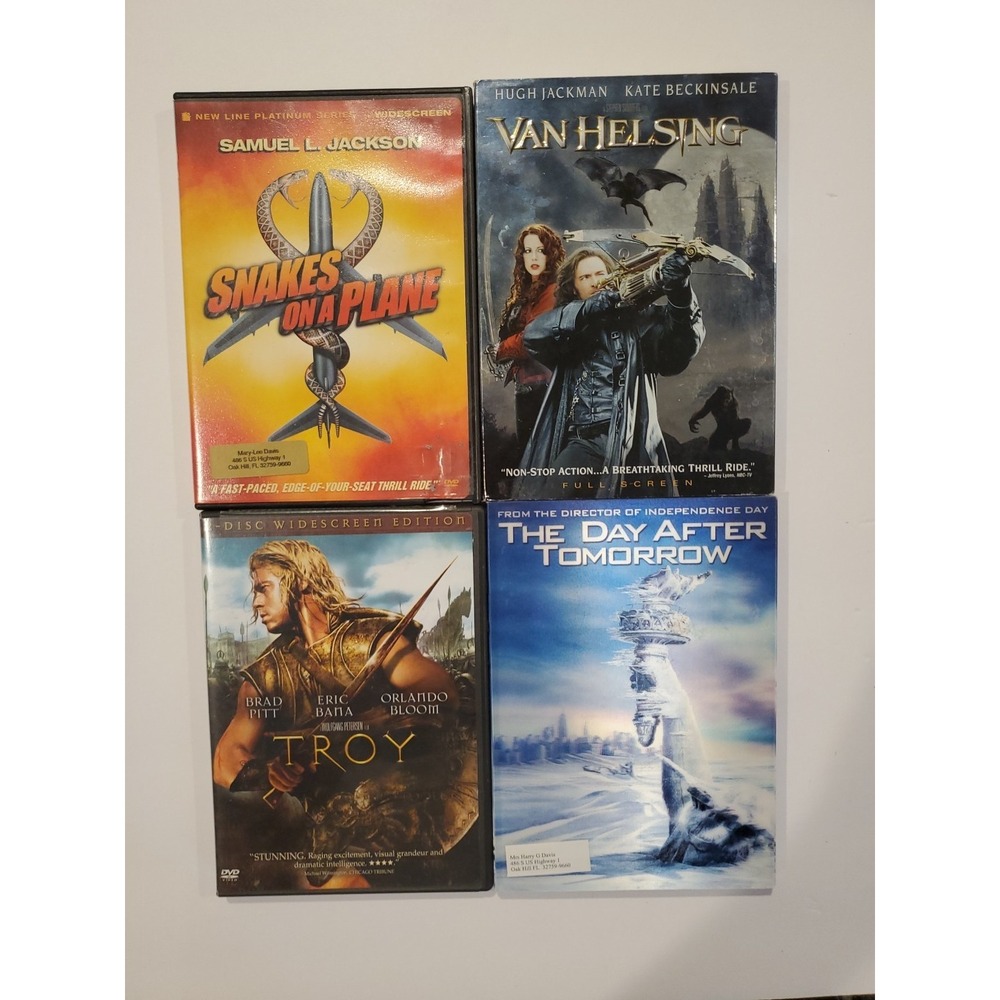 Action DVD Lot (4) Day After Tomorrow Troy Van Helsing Snakes on a Plane
